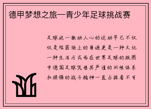 德甲梦想之旅—青少年足球挑战赛